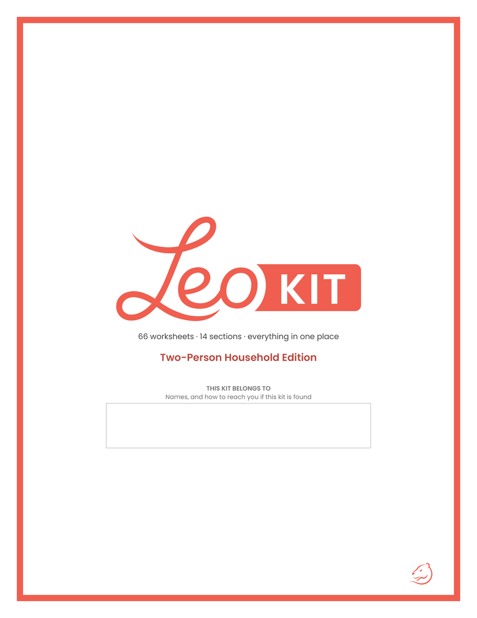 Cover of the Leo Kit for Two, a fillable PDF with 66 worksheets in 14 sections
