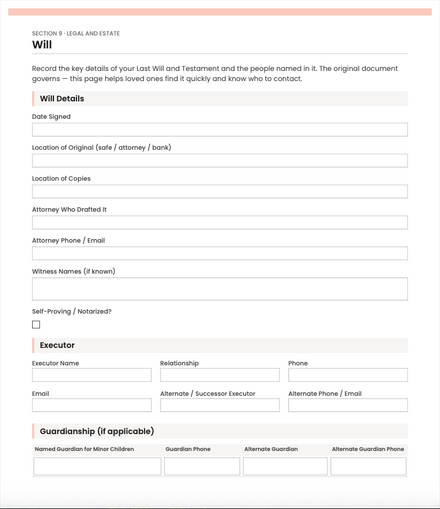 Will worksheet