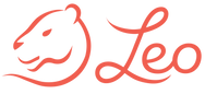 Red line art of a lion's head next to the word 'Leo' on a white background