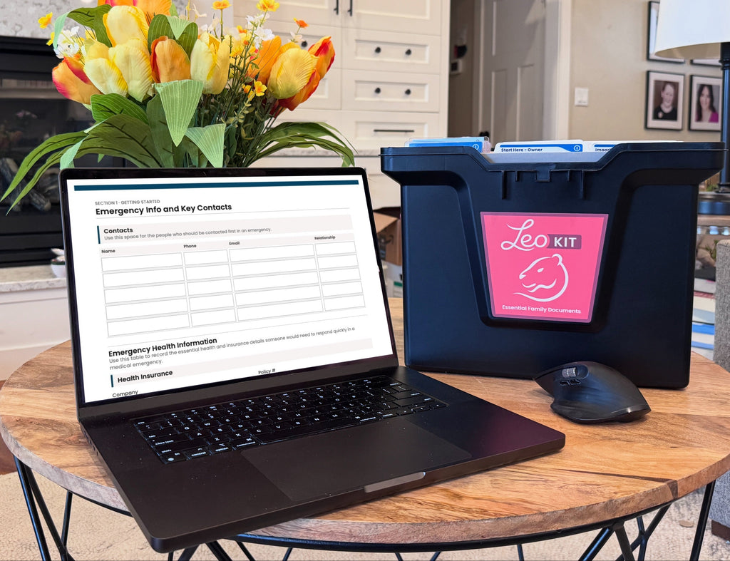 The Leo Kit box with folders and the fillable PDF shown together