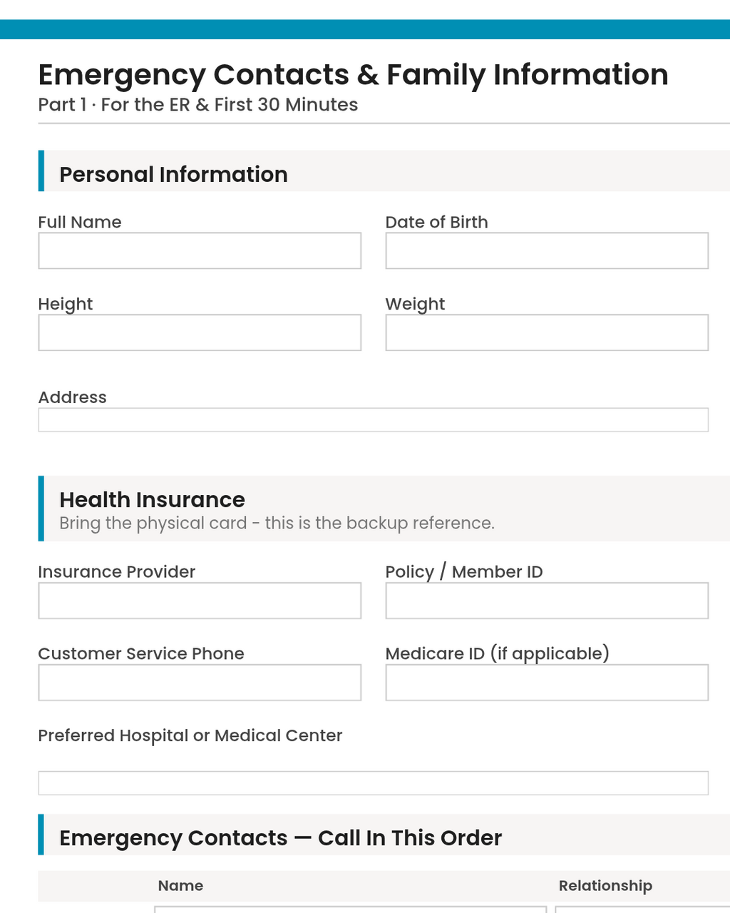 Leo Emergency Contacts Fillable PDF