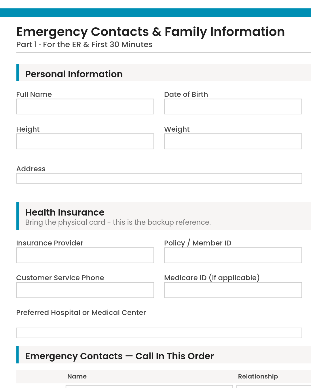 Leo Emergency Contacts Fillable PDF
