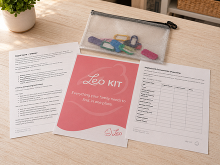 The Leo Pouch, key rings, and dot labels
